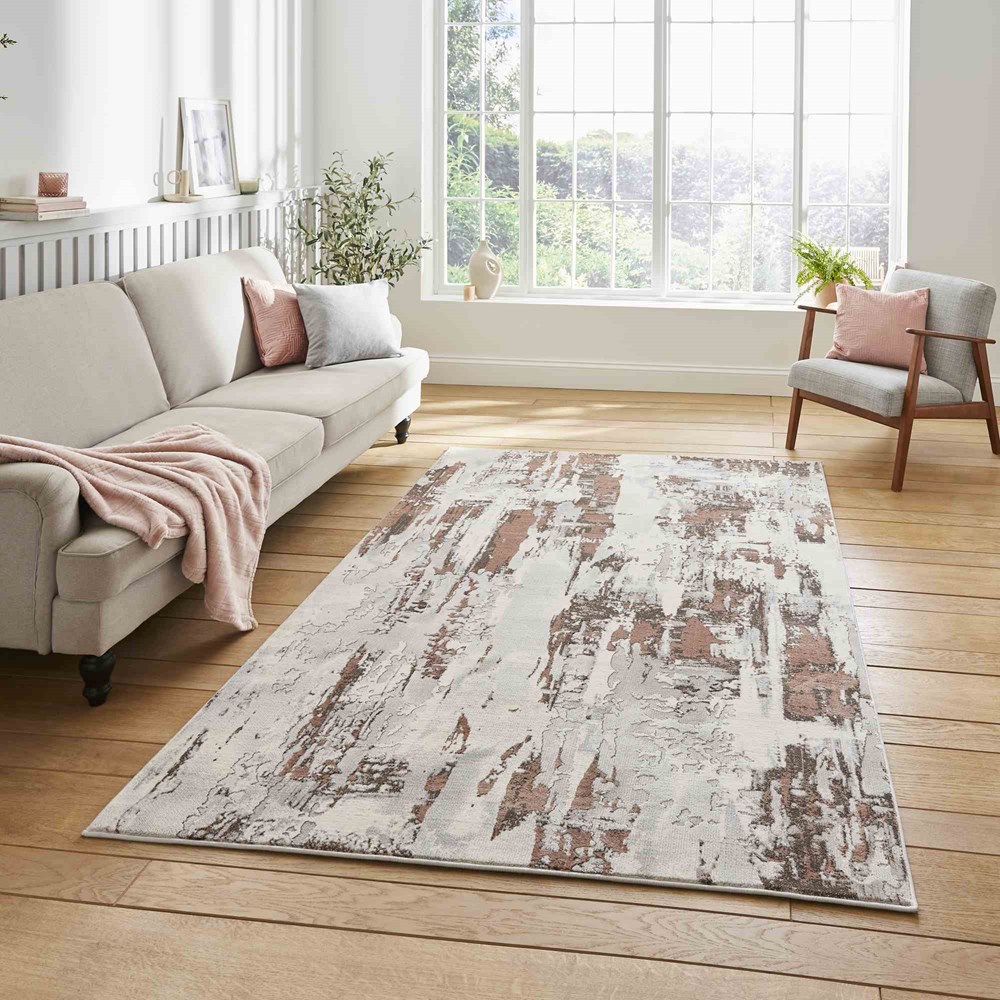 Apollo GR579 Modern Abstract Distressed Rugs in Grey Rose Pink